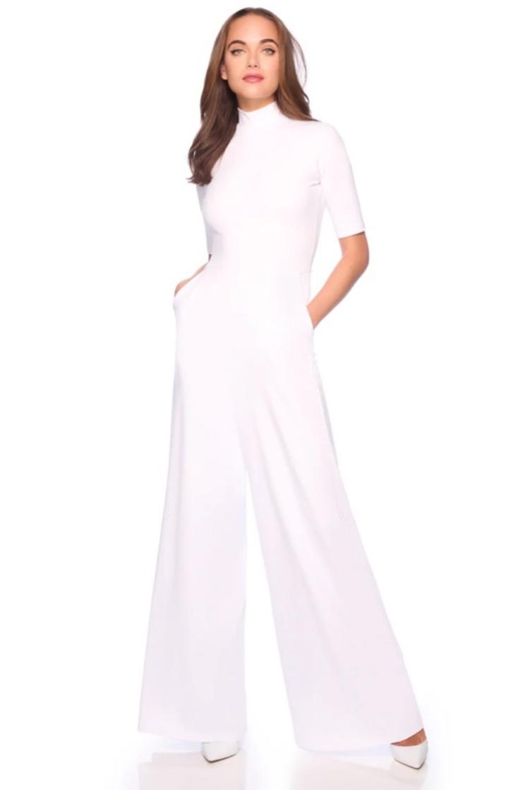 Mock Neck Short Sleeve Jumpsuit White