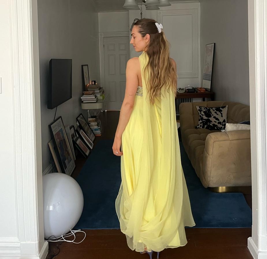 Vintage Yellow Gown with Scarf — photo 4 of 4