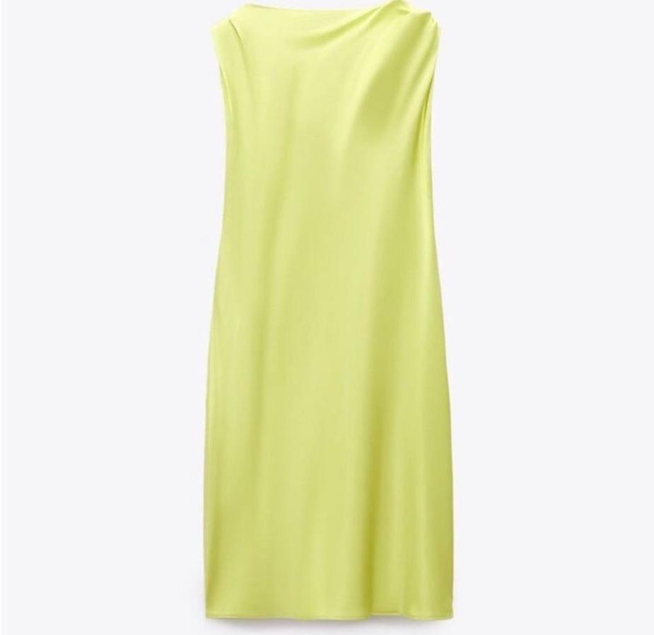 Chartreuse Silky Mini Dress — photo 3 of 5