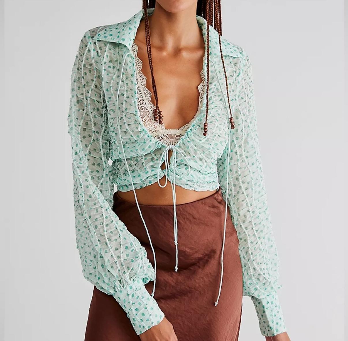 Drea Sheer Floral Tie-Front Top