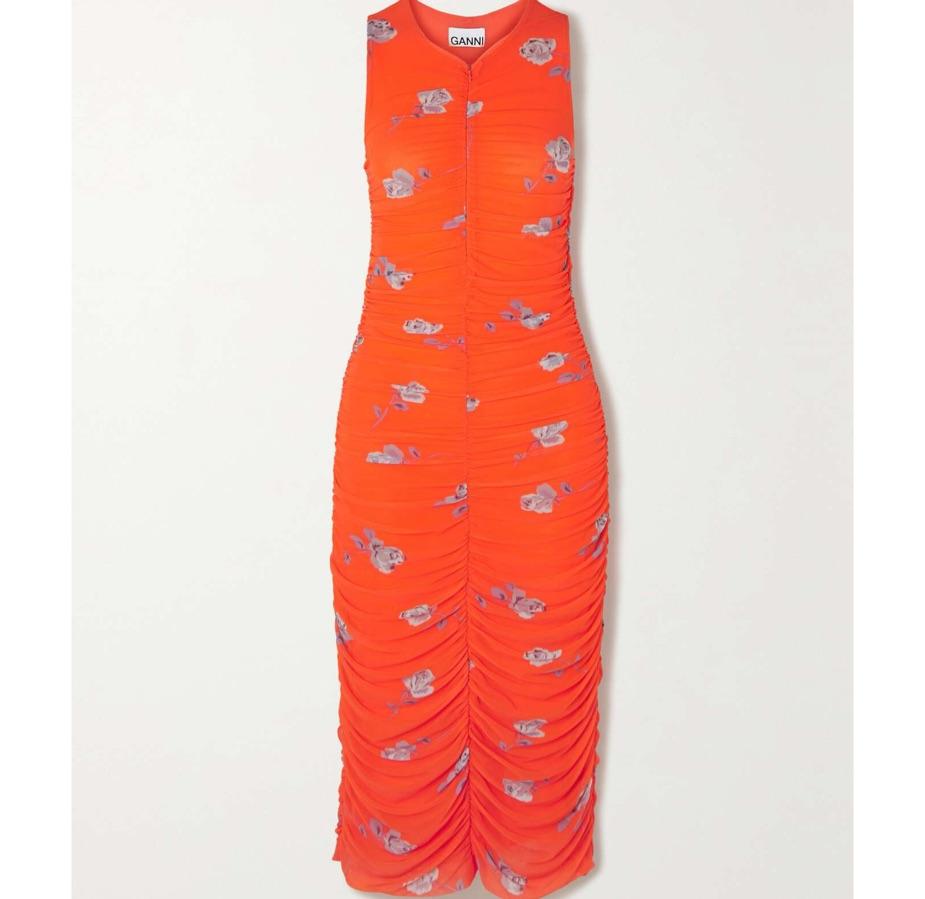 Ganni Floral Ruched Midi Dress — photo 2 of 4