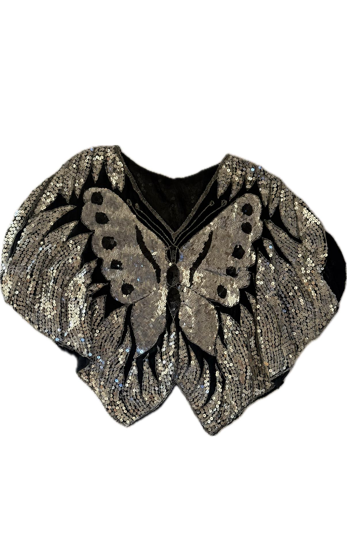 Vintage Sequin Butterfly Capelet Top