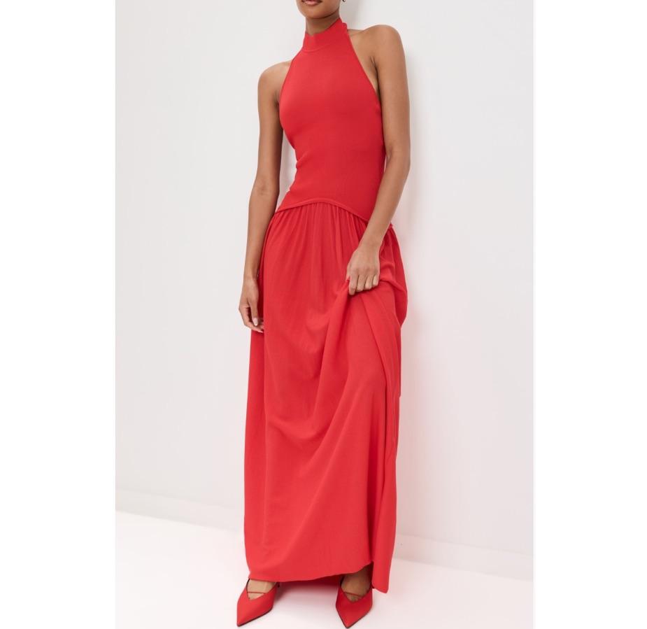 Solid and striped halter dress