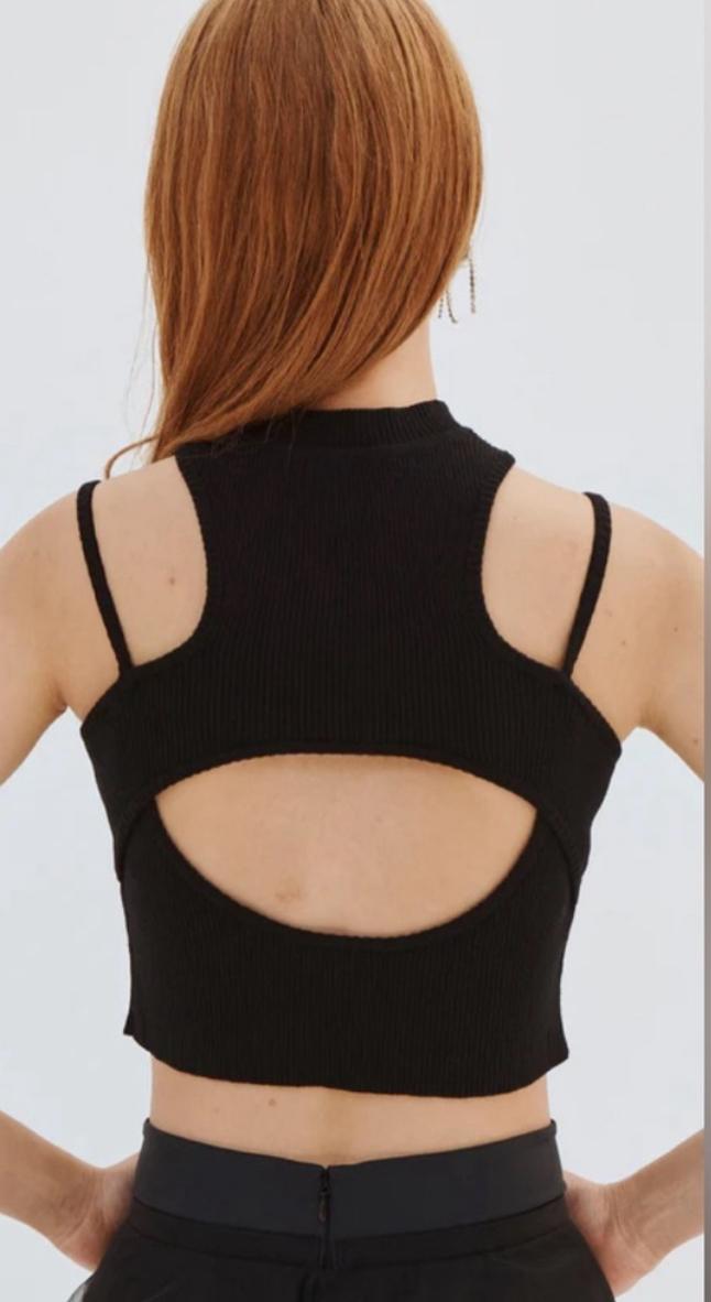 Black Halter Lace Front Neck Knit Top — photo 2 of 2