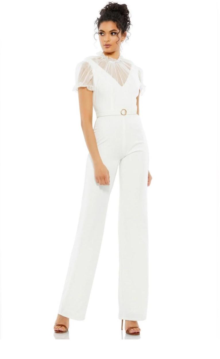 Ieena Mac Duggal White Belted Jumpsuit