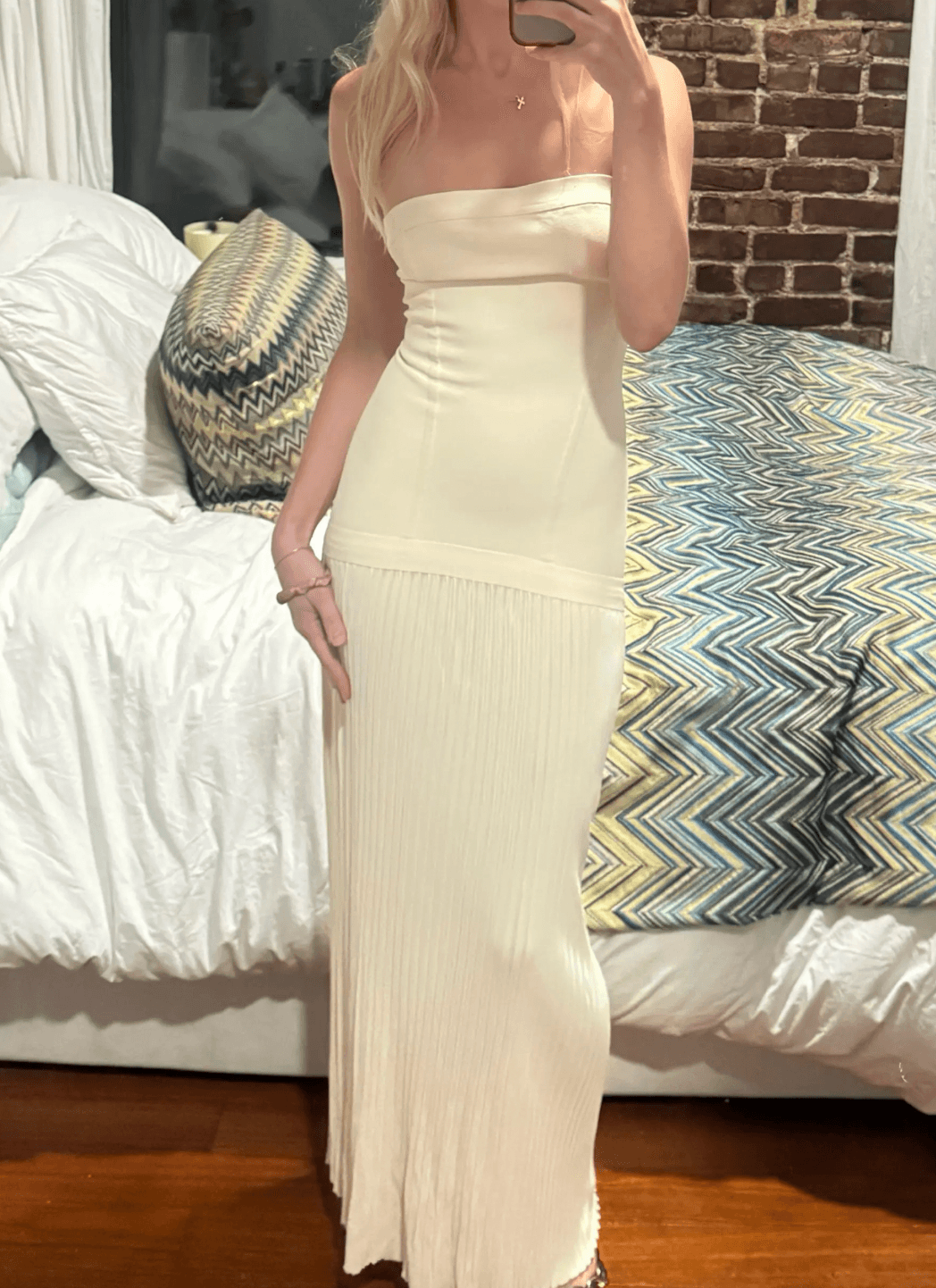 Cream Herve Leger Pleated Dress