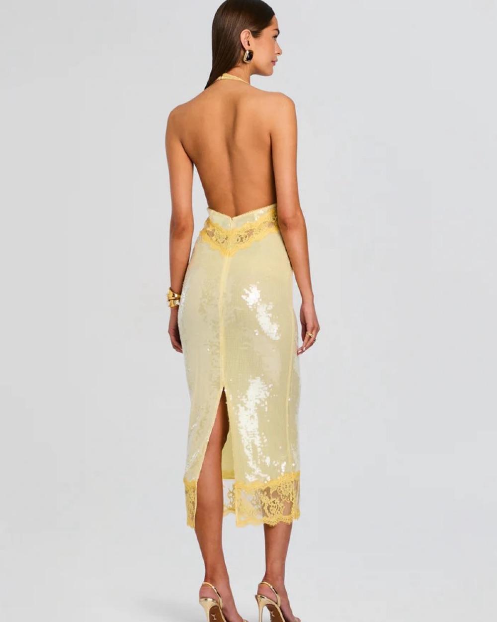 Retrofete Vicky yellow sequin lace midi — photo 2 of 2