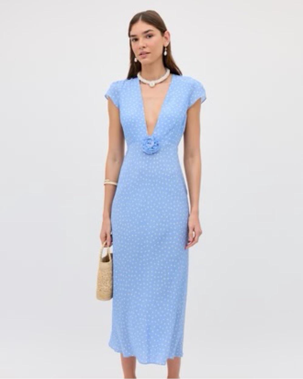 Blue Polka Dot Wrap Midi Dress RIXO — photo 3 of 6