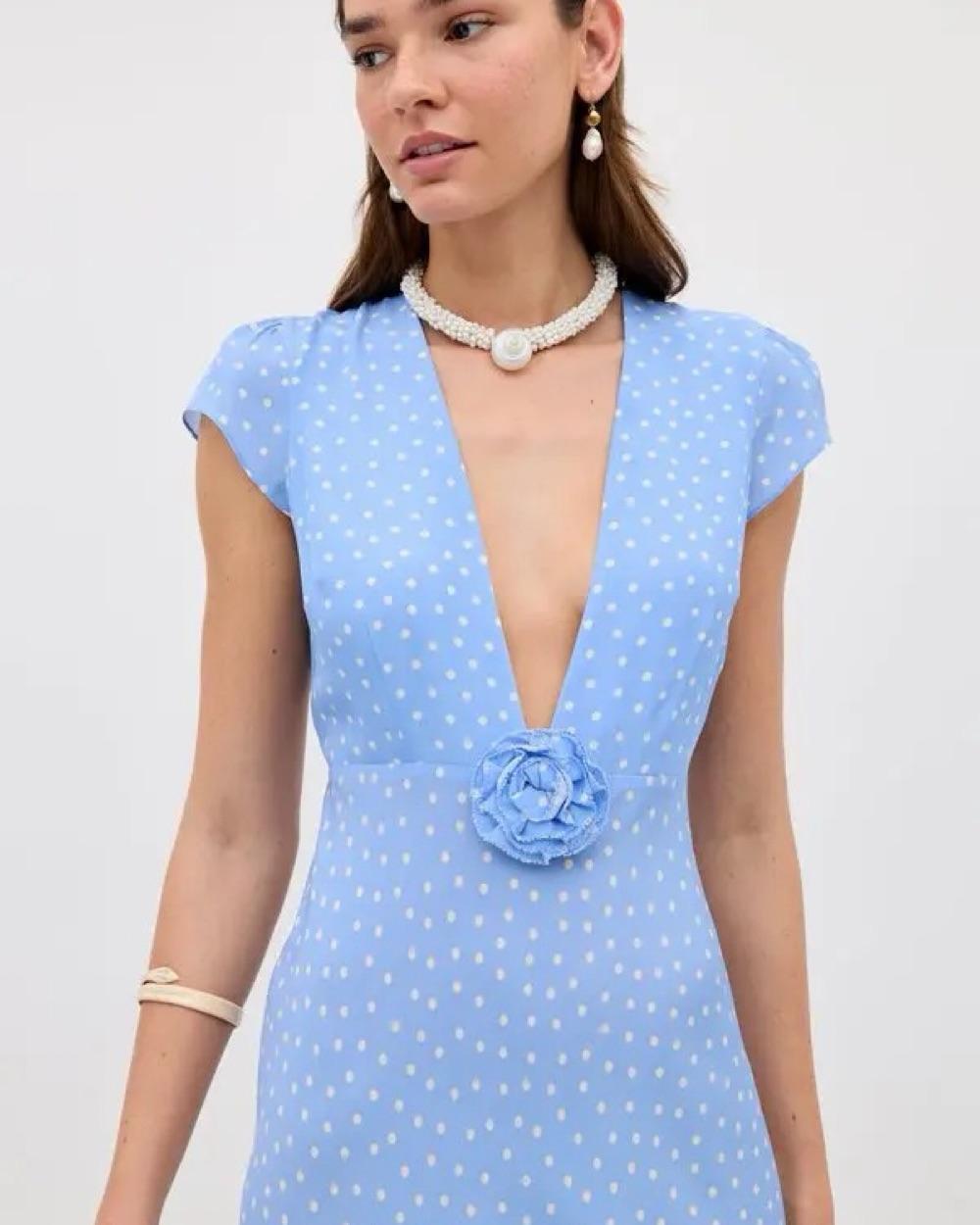 Blue Polka Dot Wrap Midi Dress RIXO — photo 6 of 6