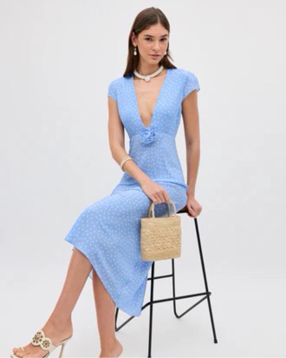 Blue Polka Dot Wrap Midi Dress RIXO — photo 4 of 6