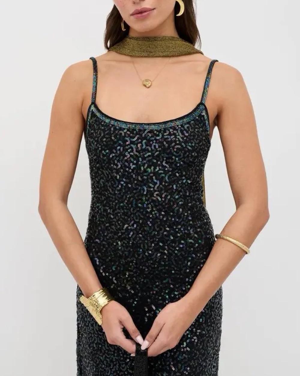 Rixo Black Sequin Embellished Midi Dress — photo 3 of 6