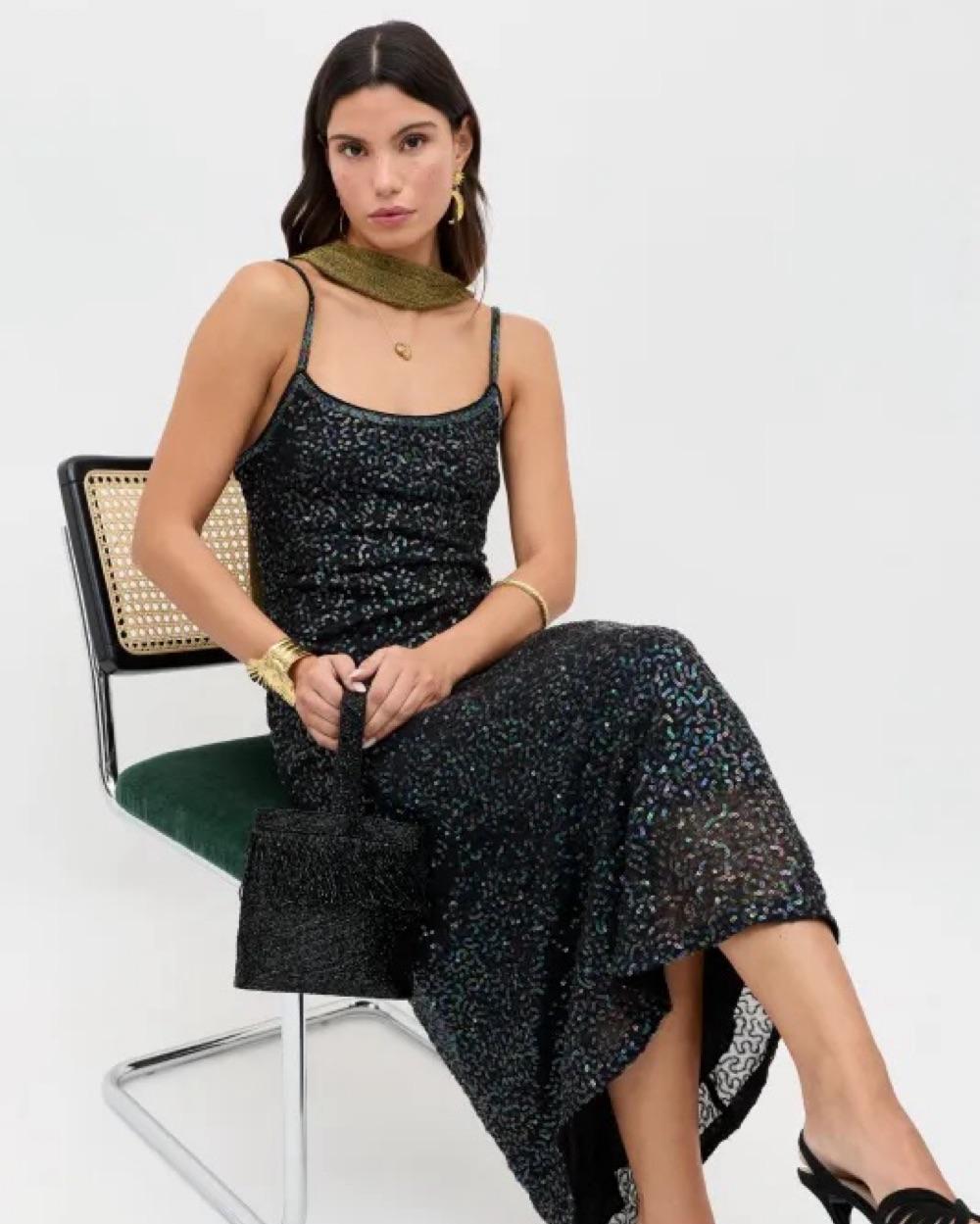 Rixo Black Sequin Embellished Midi Dress — photo 6 of 6
