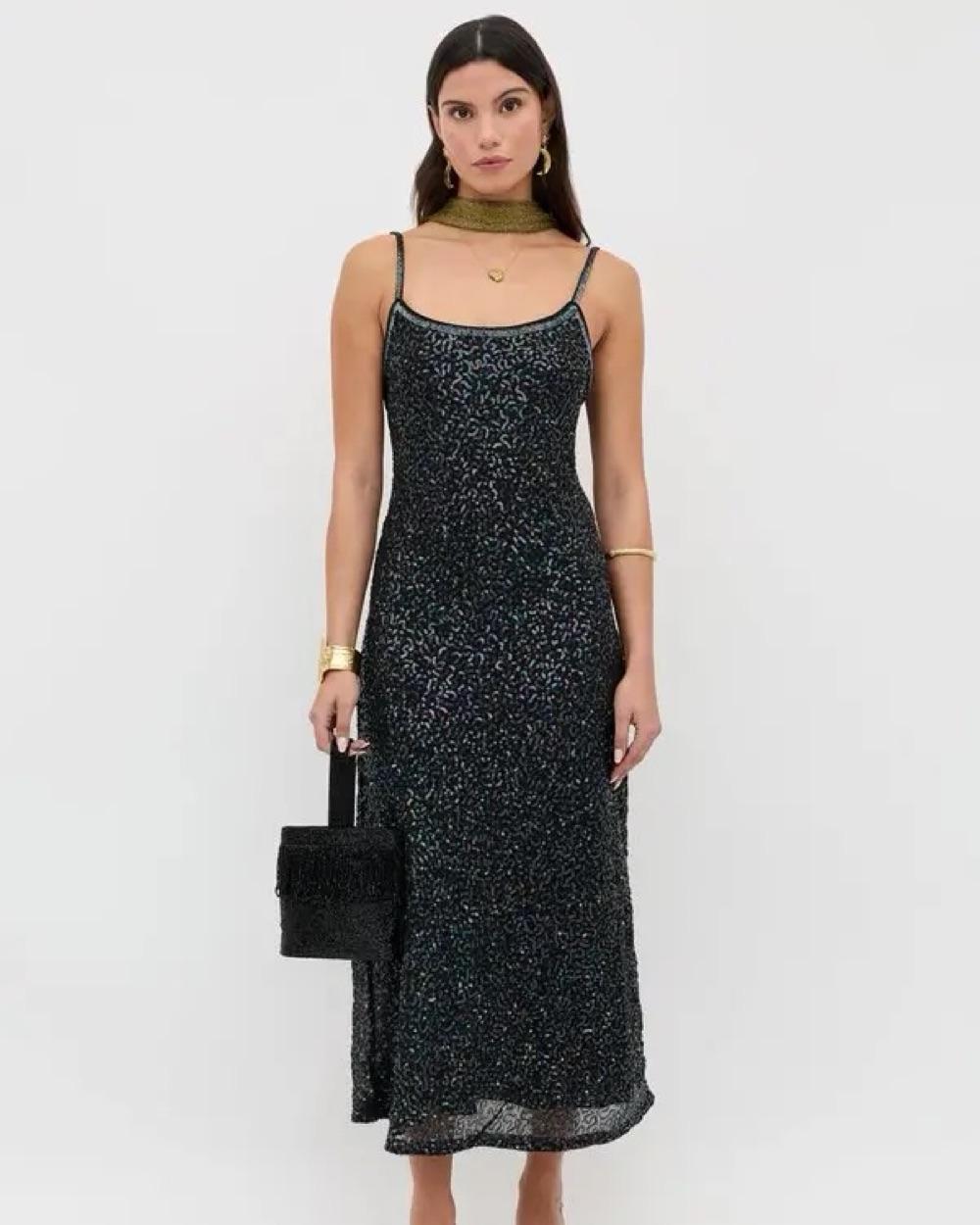 Rixo Black Sequin Embellished Midi Dress — photo 1 of 6