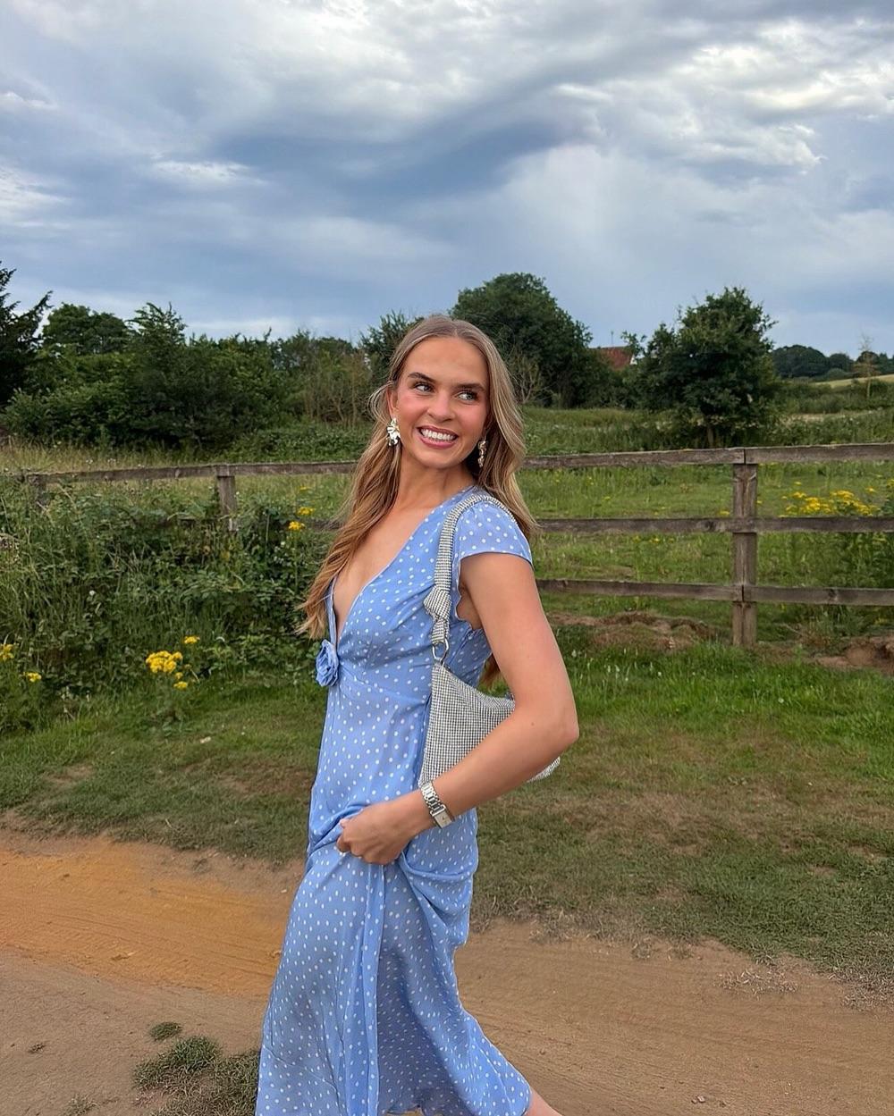 Blue Polka Dot Wrap Midi Dress RIXO — photo 1 of 6