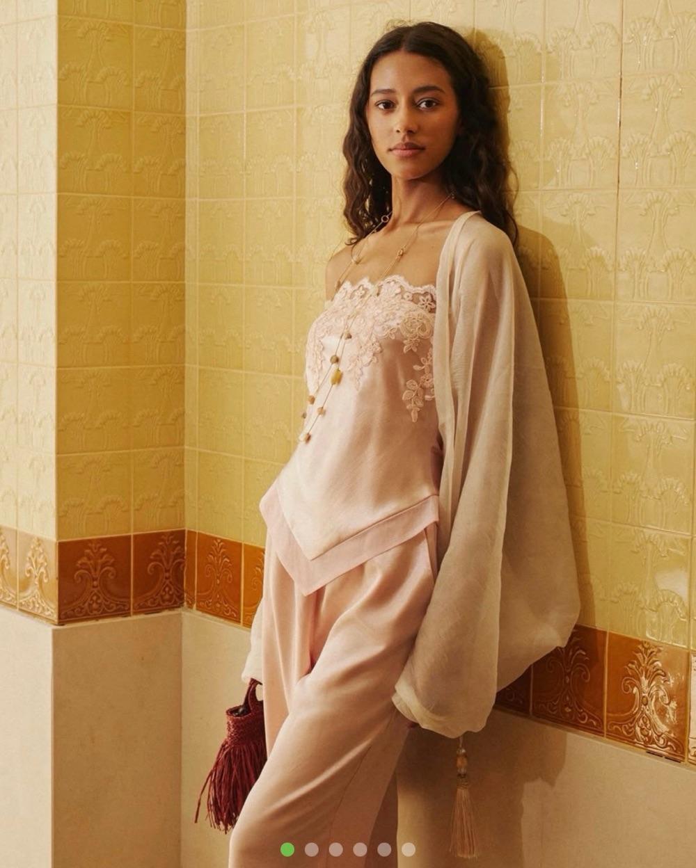 Oia Studios pink top, pant & shawl set