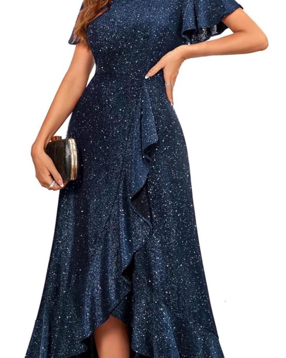 Navy Blue Sequin Dress Midi Knee length — photo 2 of 4