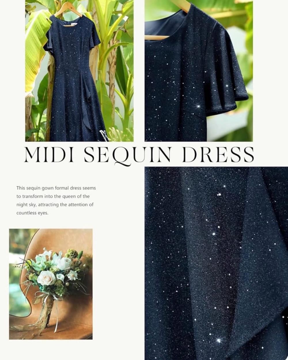 Navy Blue Sequin Dress Midi Knee length — photo 3 of 4