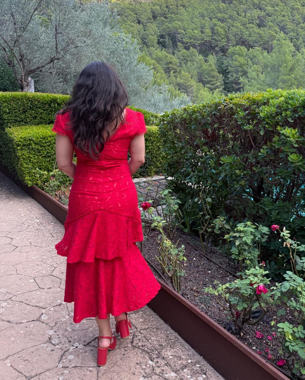 Red Spanish Lace Midi Dress