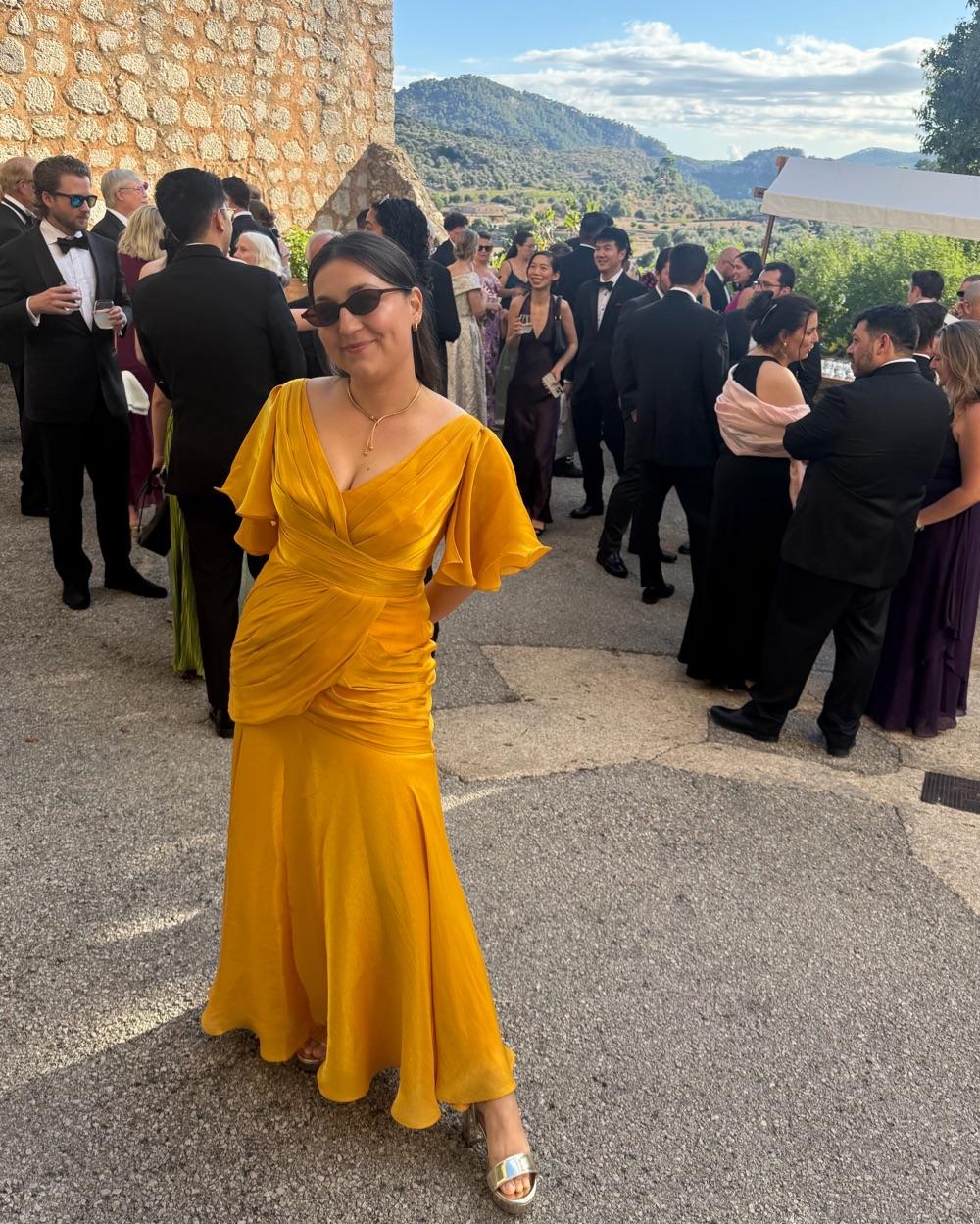 THEIA Saffron Mettalic Flowy Gown