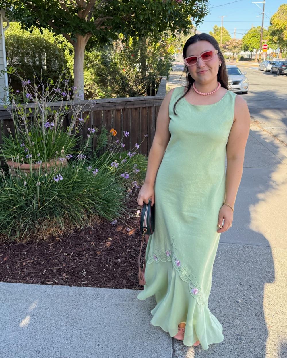 Green Linen & Chiffon Embroidered Maxi — photo 2 of 3