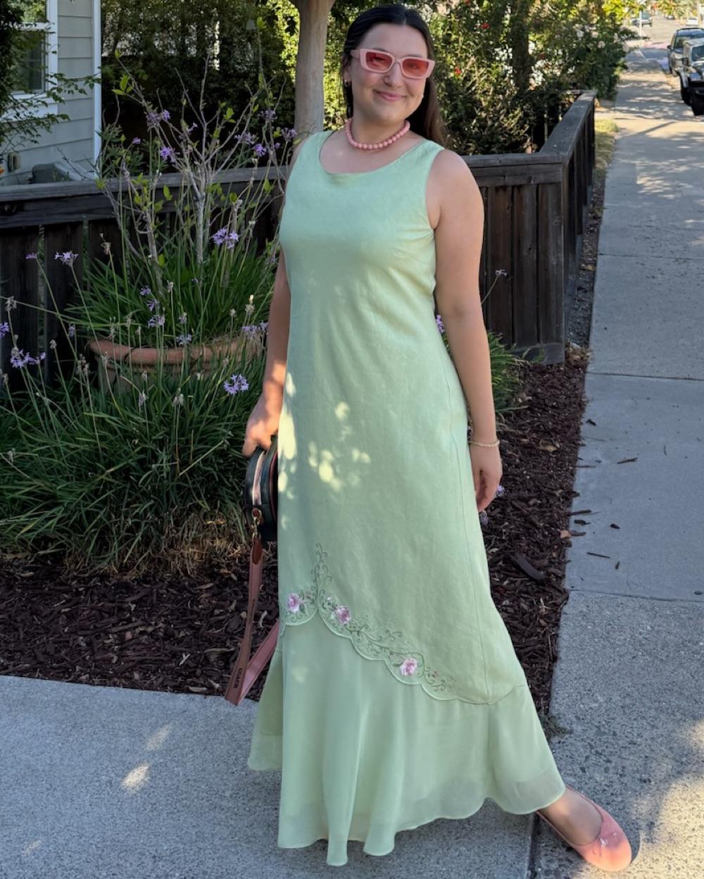 Green Linen & Chiffon Embroidered Maxi — photo 3 of 3