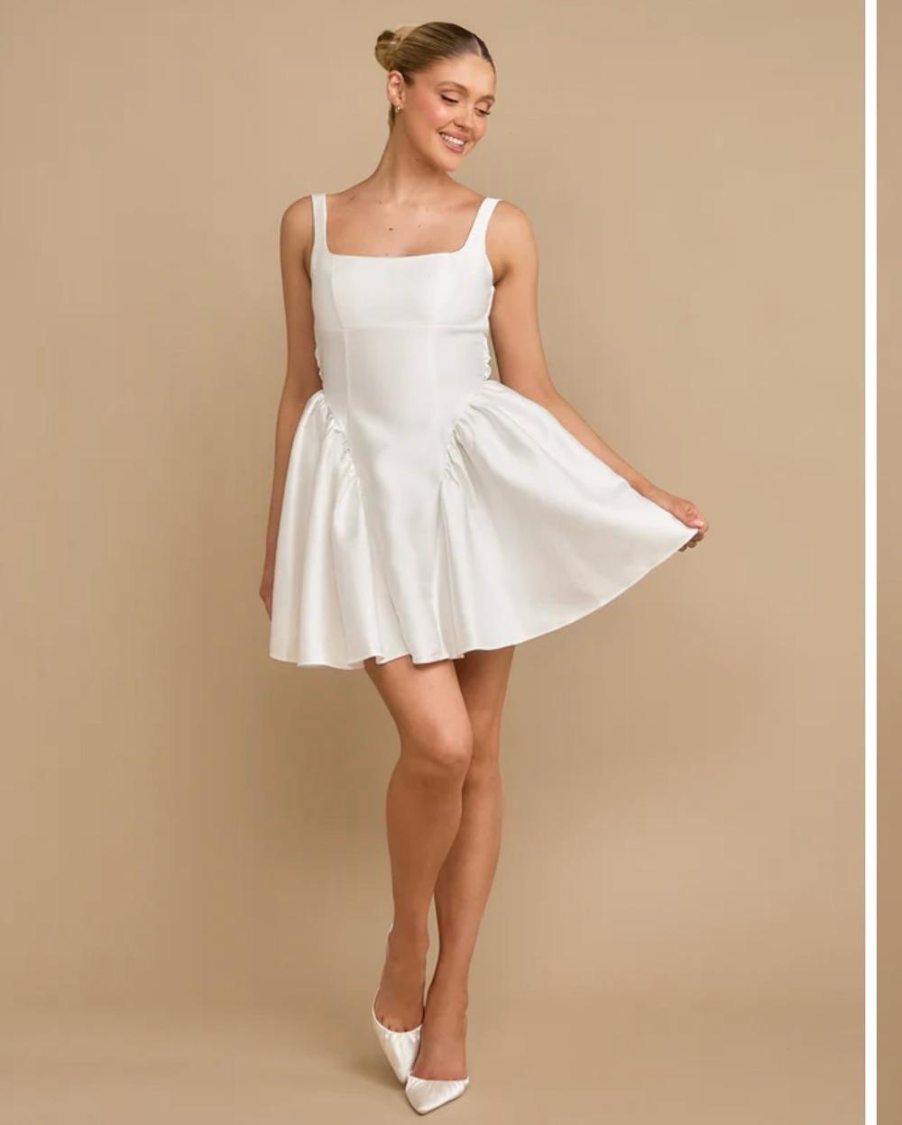 Satin Bow Back pleated skirt mini dress